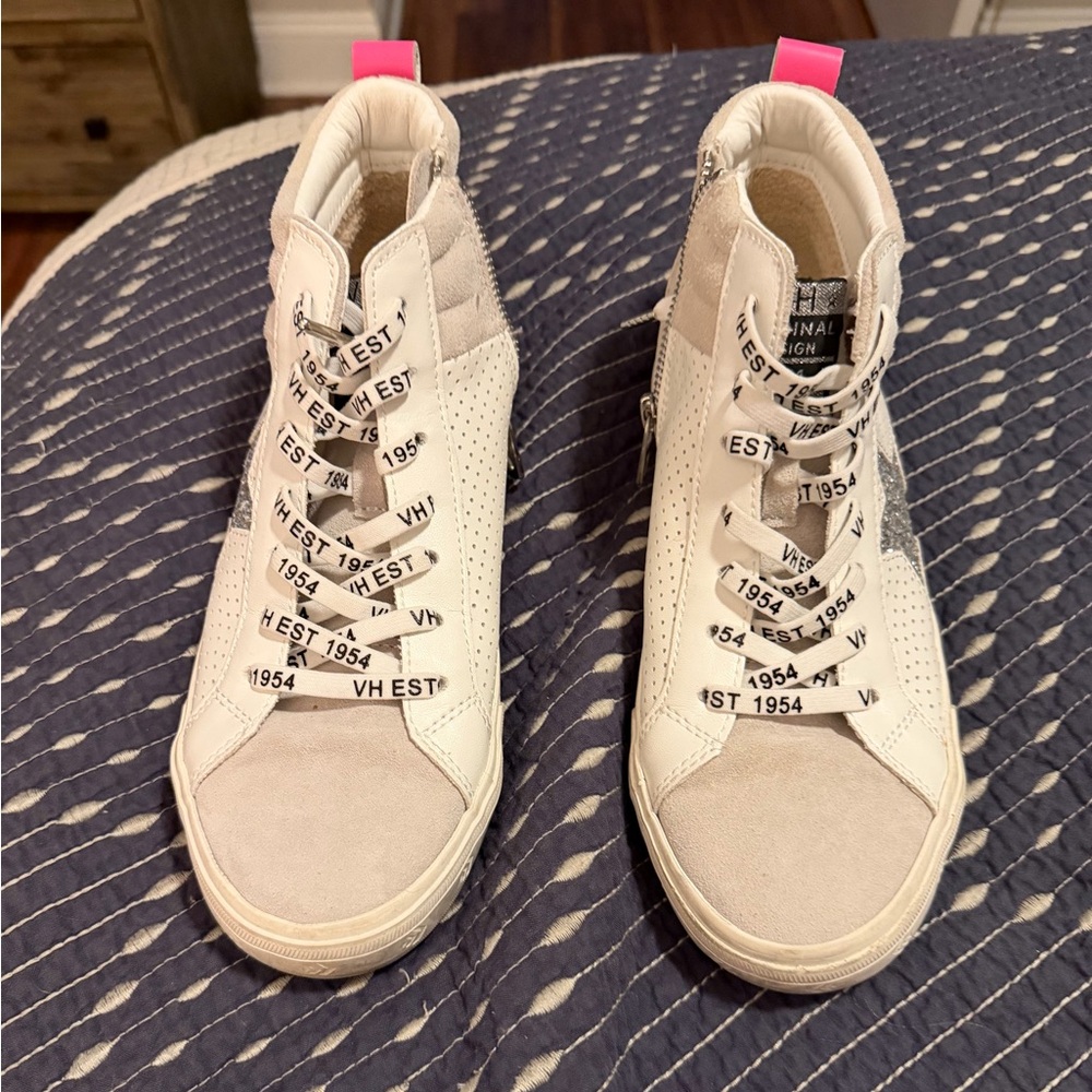 Vintage Havana Beige and White High-Top Sneakers